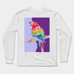 Parrot Watercolor Painting Macaw - Yellow Purple Long Sleeve T-Shirt